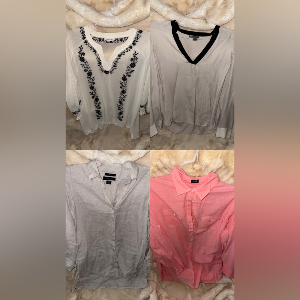 Calvin Klein White Blouse with Black Embroidery